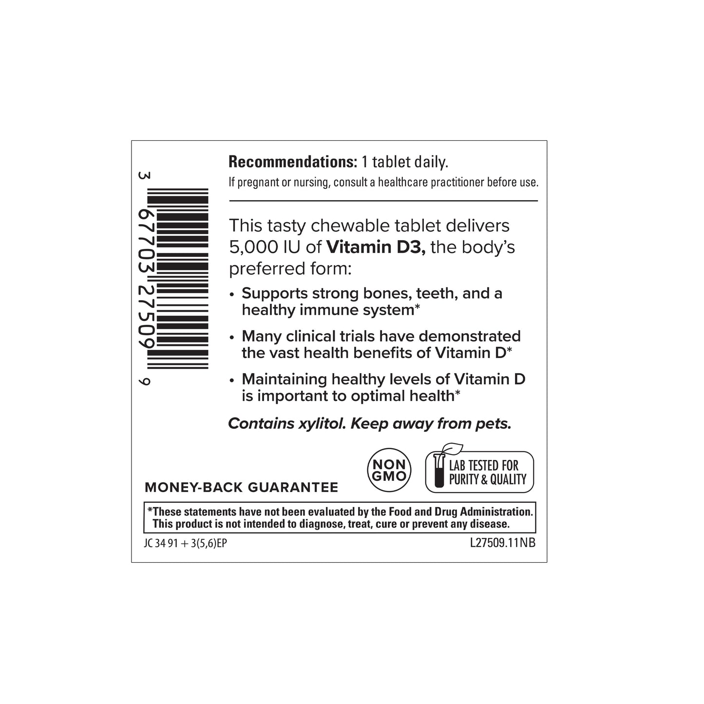 Terry Naturally Vitamin D3 Chewable 5,000 IU 90 Chewable Tablets