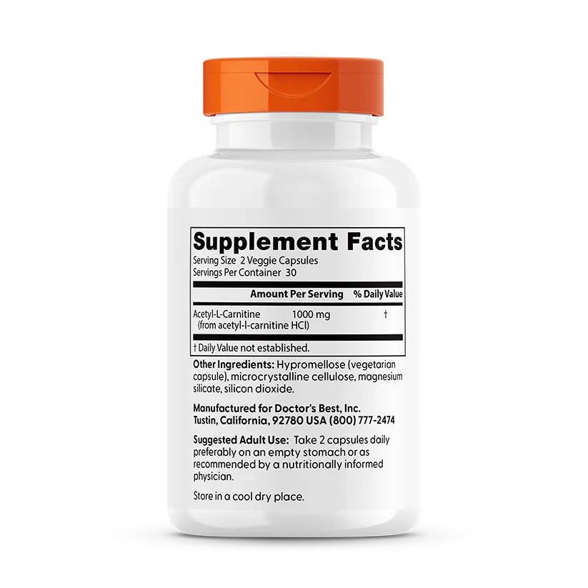 Doctor's Best Acetyl-L-Carnitine, 1000 mg Per Serving, 60 Veggie Caps