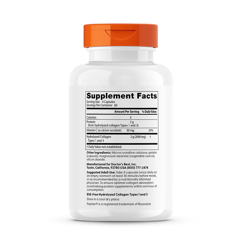 Collagen Types 1 and 3 with Peptan and Vitamin C, 125 mg, 240 Capsules