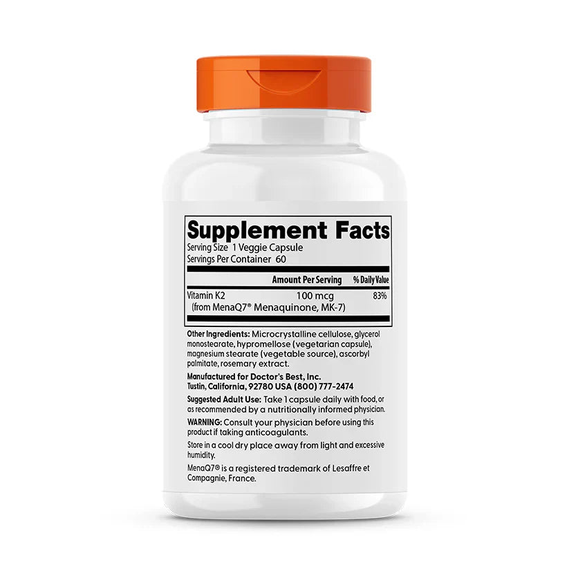 Natural Vitamin K2 MK-7 100 mcg 60 Veggie Caps