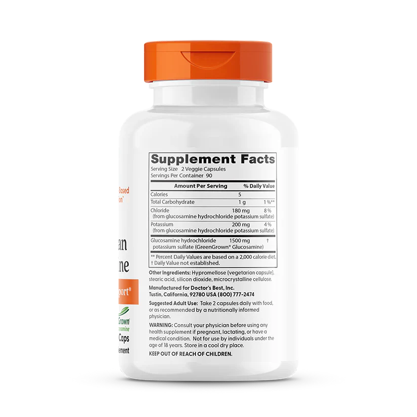 Doctor's Best Vegan Glucosamine with GreenGrown Glucosamine, 1500 mg Per Serving, 180 Veggie Caps