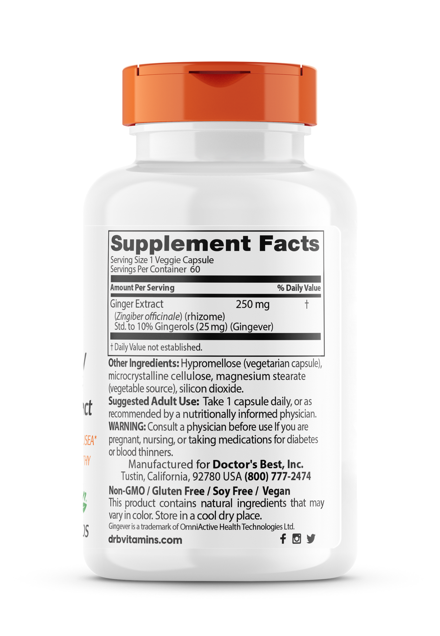 Doctor's Best High Potency Ginger Root Extract 250 mg 60 Veggie Caps