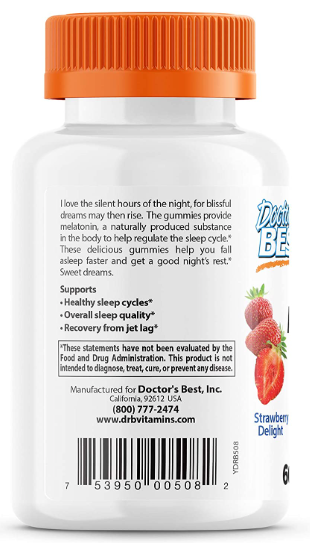 Melatonin Gummies, 2.5 mg, Strawberry Delight, 60 Natural Fruit Pectin Gummies, by Doctor's Best