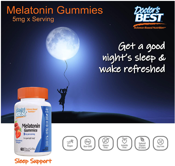 Melatonin Gummies, 2.5 mg, Strawberry Delight, 60 Natural Fruit Pectin Gummies, by Doctor's Best
