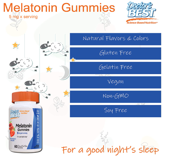 Melatonin Gummies, 2.5 mg, Strawberry Delight, 60 Natural Fruit Pectin Gummies, by Doctor's Best