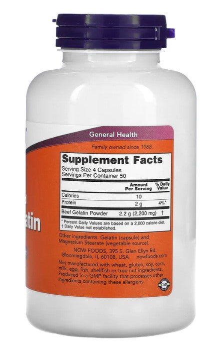 Beef Gelatin 550 mg 200 Capsules, by NOW