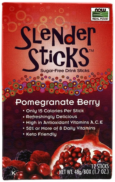 Slender Sticks, Pomegranate Berry, 12 Sticks 48g/Box (1.7 oz), by Now Real Food