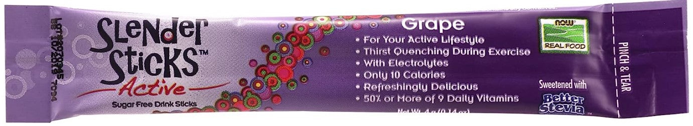 Slender Sticks, Active Grape, 12 Sticks 48g/Box (1.7 oz), by Now Real Food