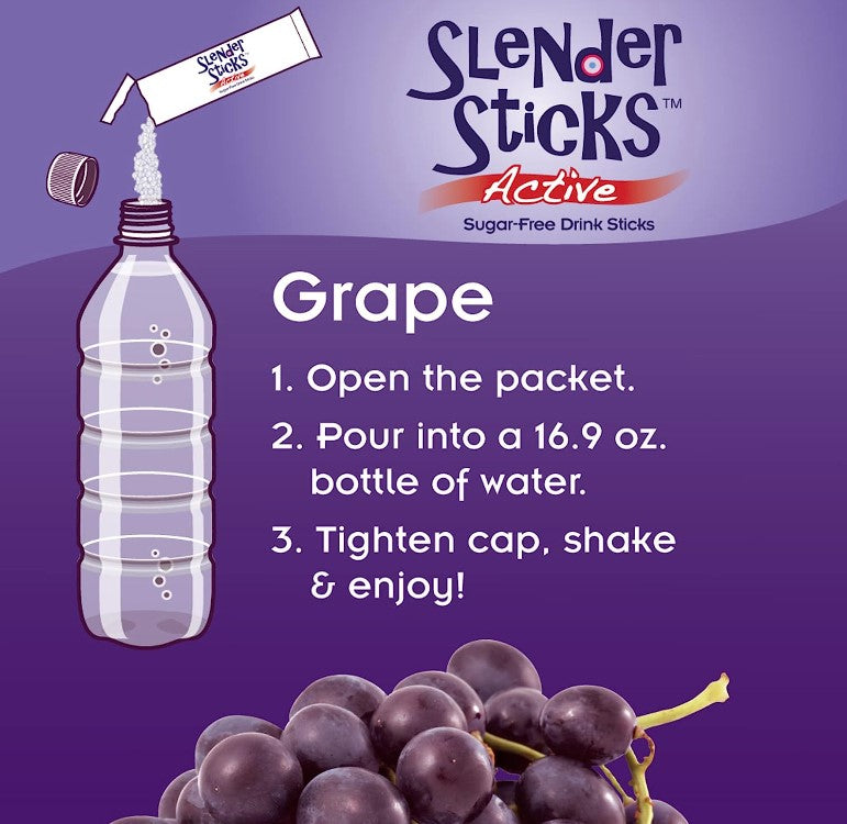 Slender Sticks, Active Grape, 12 Sticks 48g/Box (1.7 oz), by Now Real Food