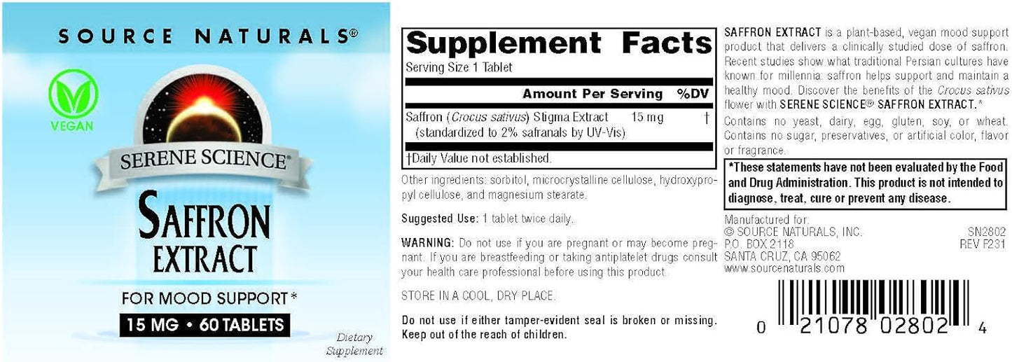 Saffron Extract 60 Tabs by Source Naturals