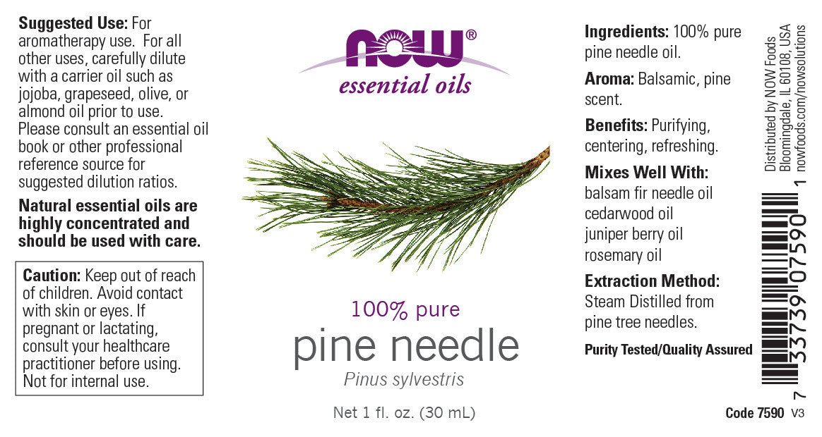 NOW Essential Oils, Pine Needle Oil, Purifying Aromatherapy Scent, Steam Distilled, 100% Pure, Vegan, Child Resistant Cap, 1-Ounce