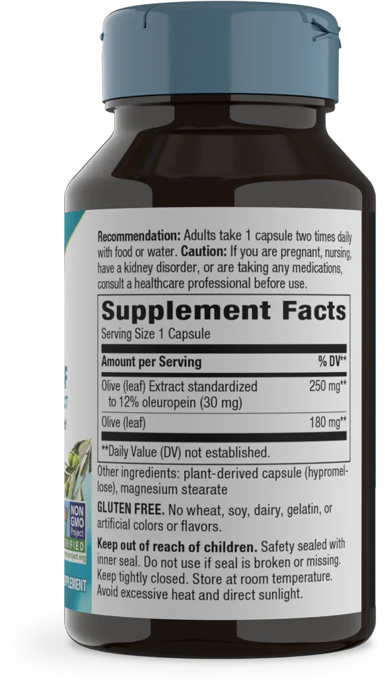 Olive Leaf Standardized 12% Oleuropein 60 Veg Capsules by Nature's Way
