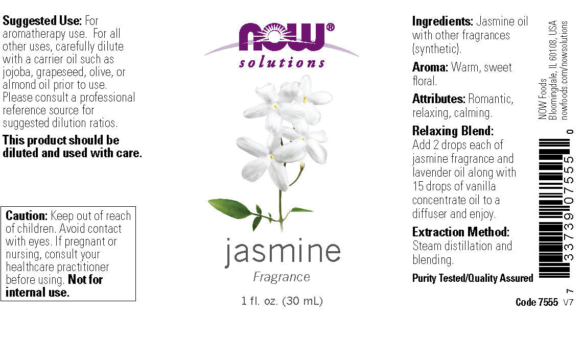 NOW Essential Oils, Jasmine Fragrance, Romantic Aromatherapy Scent, Steam Distilled, 100% Pure, Vegan, Child Resistant Cap, 1-Ounce