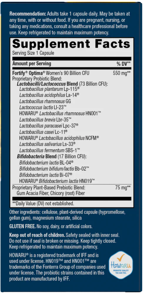 Fortify Optima Women's Probiotic + Prebiotics Ultra Potency 90 Billion 30 Delayed-Release Capsules By Nature's Way