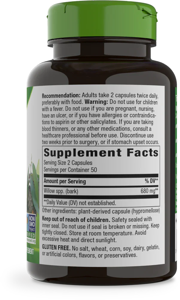 Willow Bark, 680 mg, 100 Vegan Capsules (340 mg per Capsule) by Nature's Way