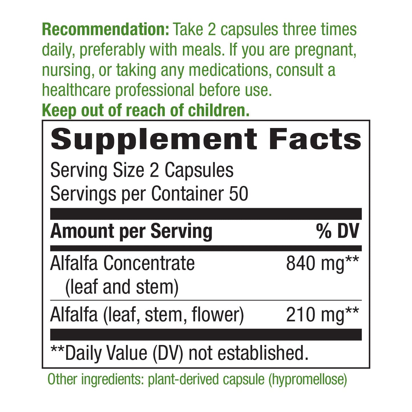 Alfa-Max Alfalfa Concentrate 840 mg 100 Vegan Capsules by Nature's Way best price