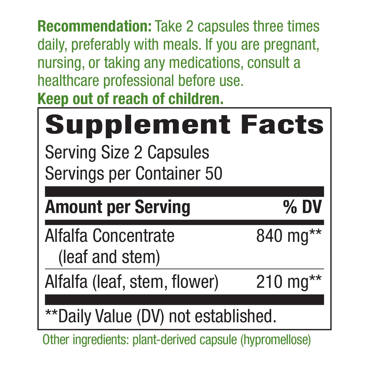 Alfa-Max Alfalfa Concentrate 840 mg 100 Vegan Capsules by Nature's Way best price