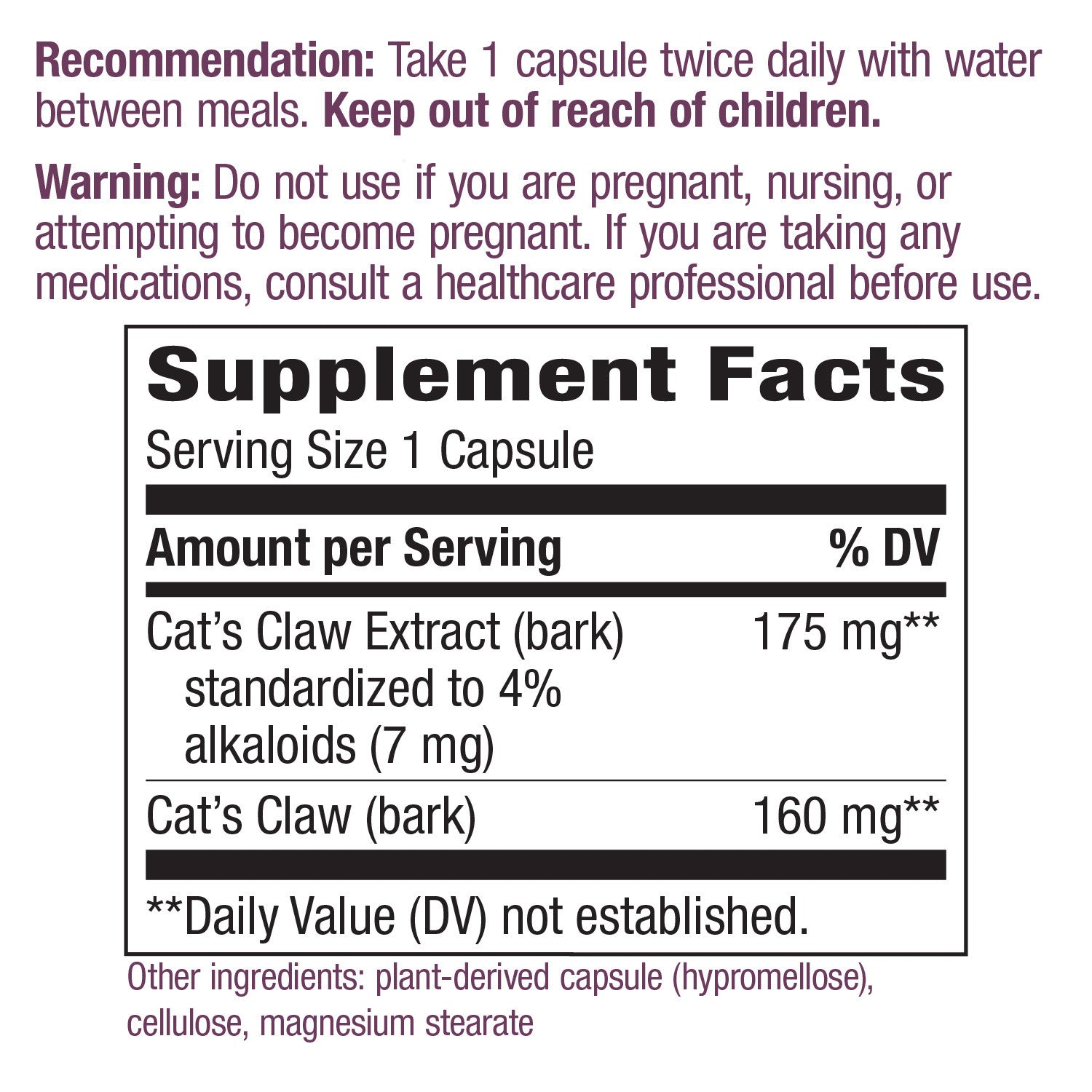 Cat's Claw Standardized 60 Vegetarian Capsules by Nature's Way best price