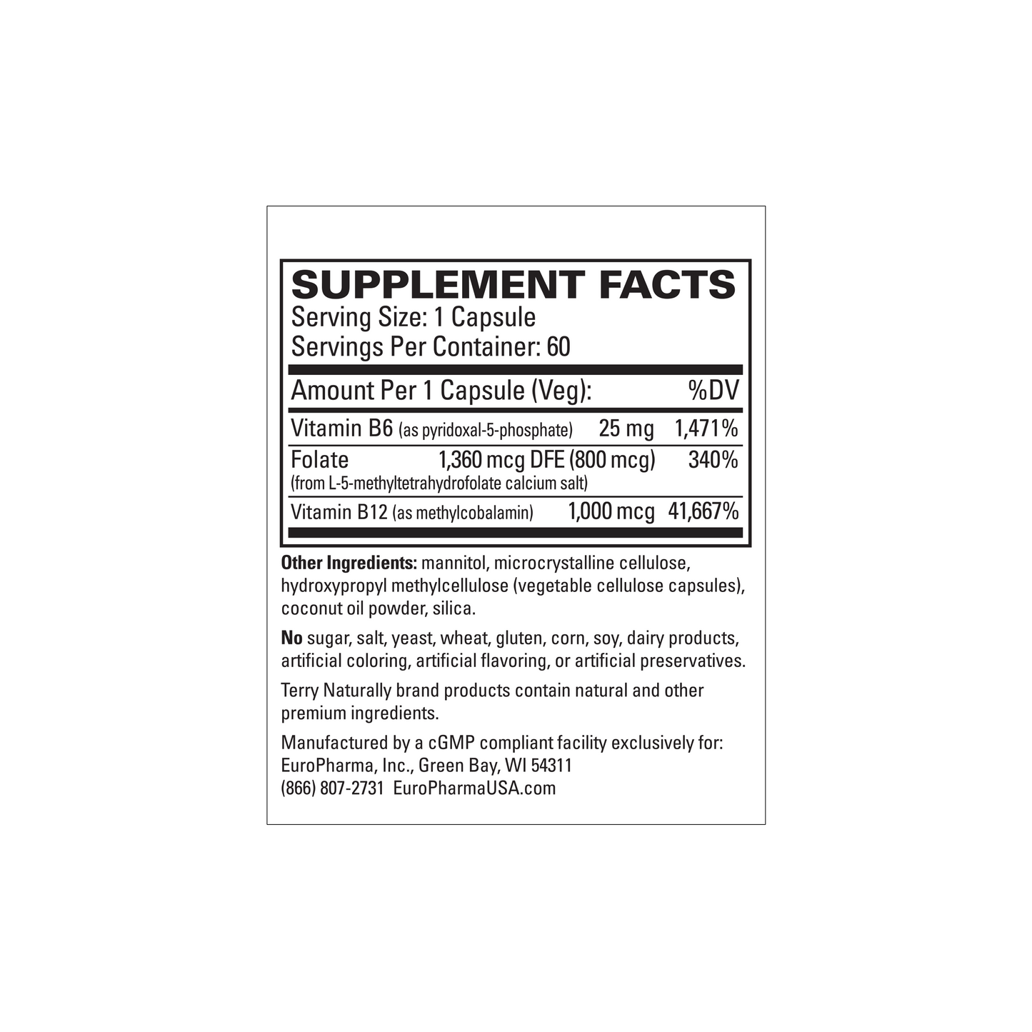 Terry Naturally BioActive Vitamin B 60 Capsules
