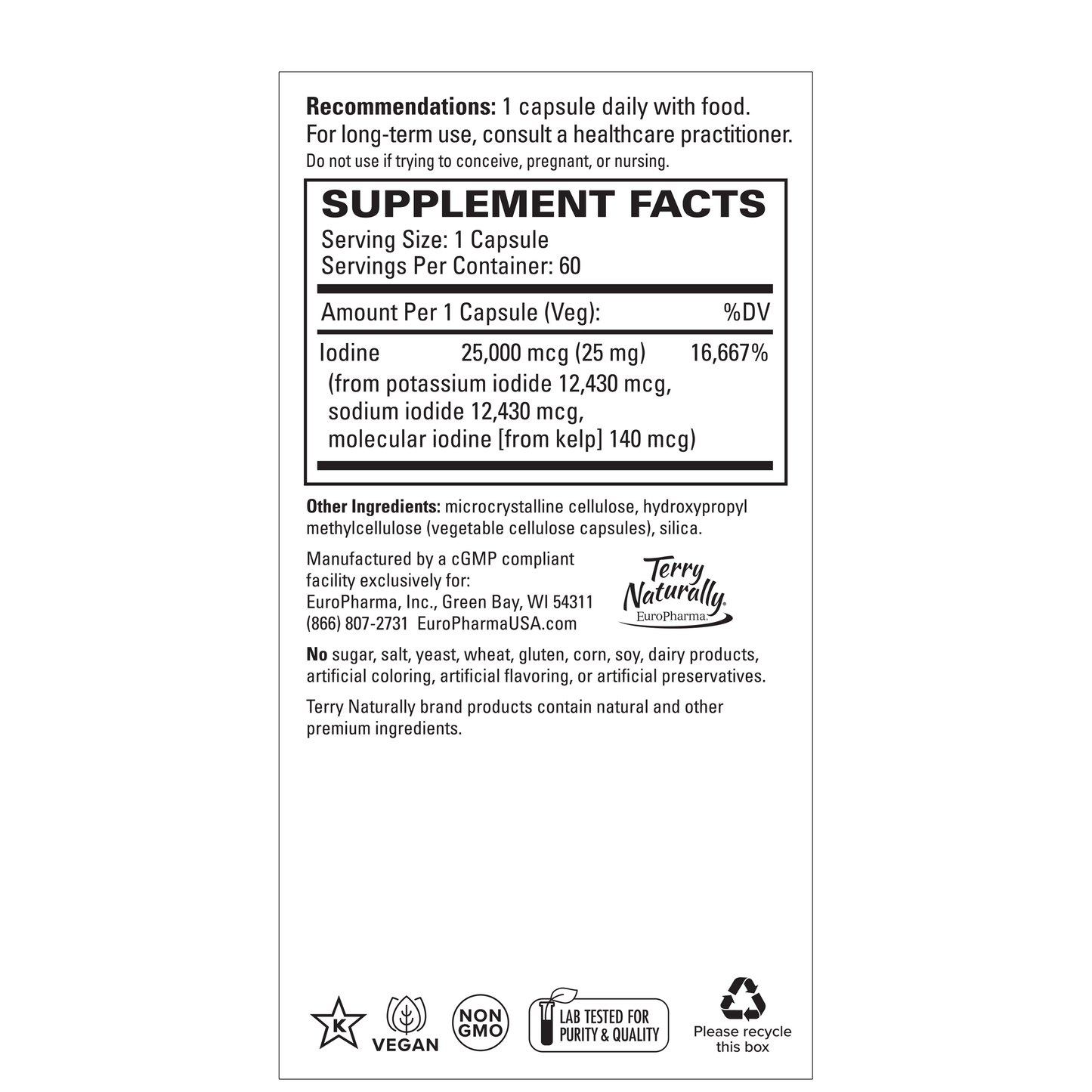 Terry Naturally Tri-Iodine 25 mg 60 Capsules