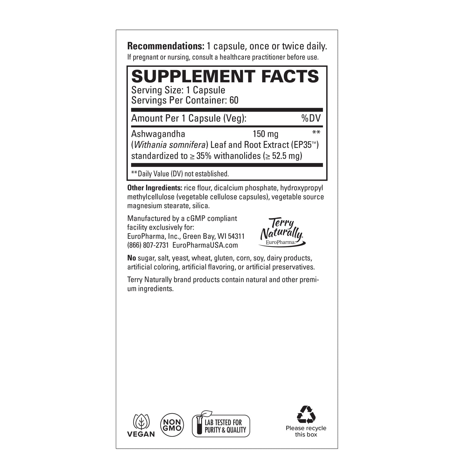 Ashwagandha EP35 Extra Strength 60 Caps