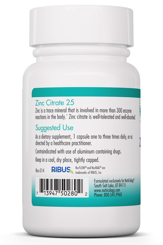 Zinc Citrate 25 60 Vegetarian Capsules by Nutricology best price