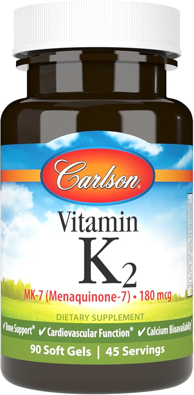 Vitamin K2 as MK-7 180 mcg, 90 soft gels by Carlson