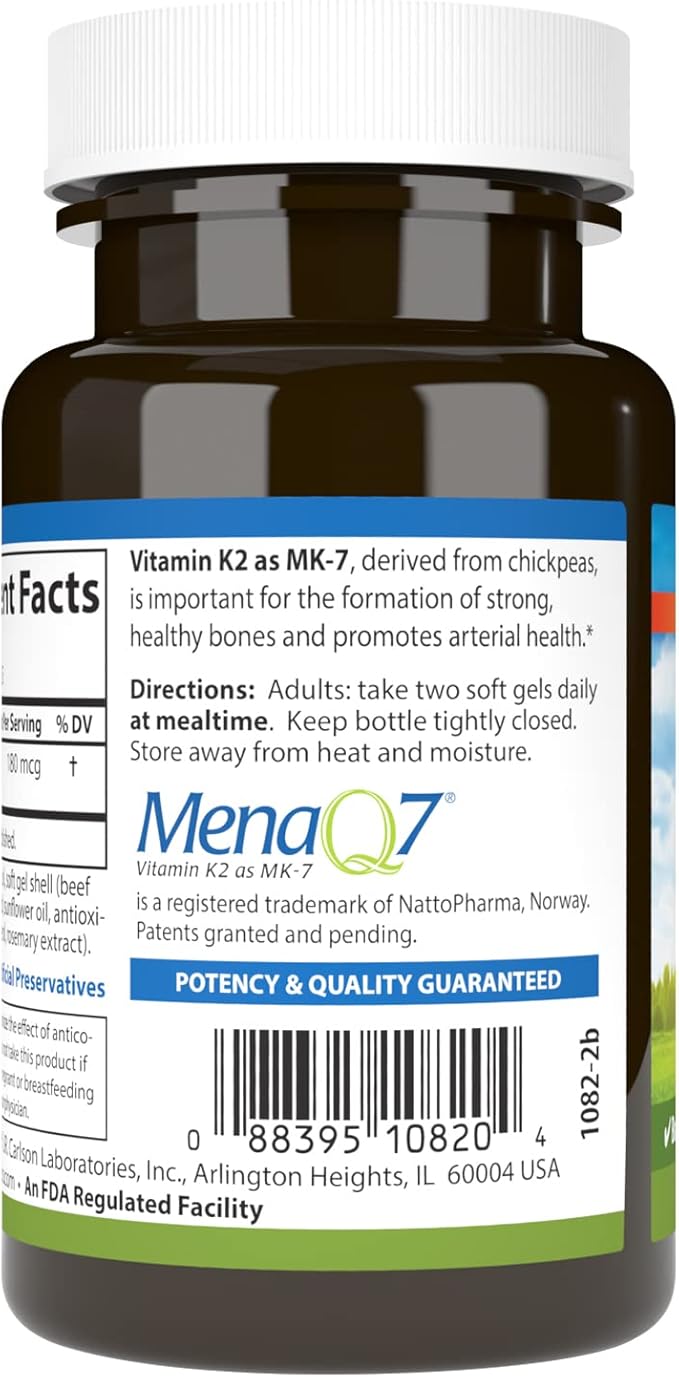 Vitamin K2 as MK-7 180 mcg, 90 soft gels by Carlson