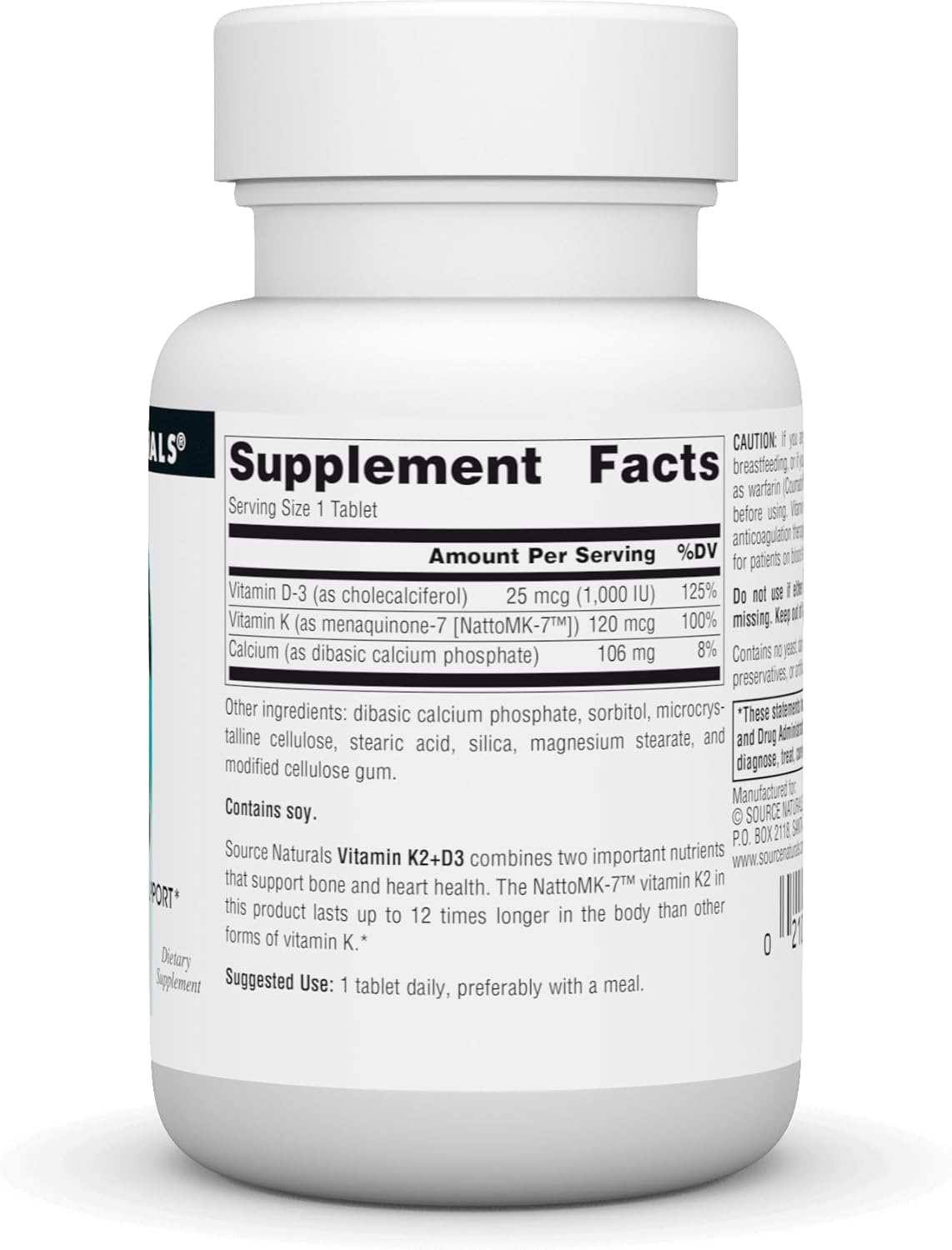 Vitamin K2+D3, 30 Tablets by Source Naturals