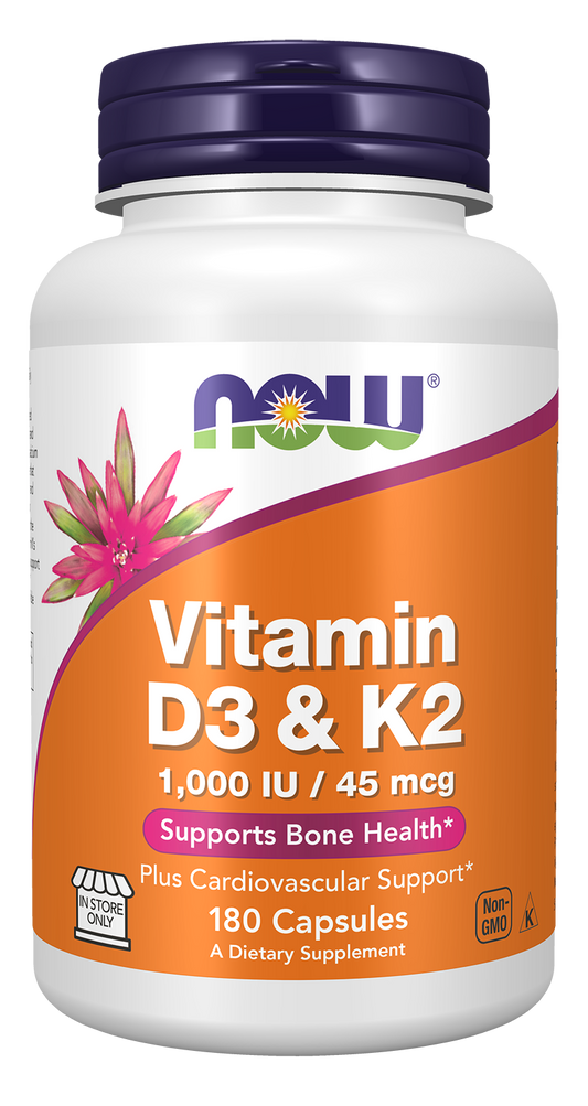 Vitamin D-3 & K-2 - 180 Capsules by NOW