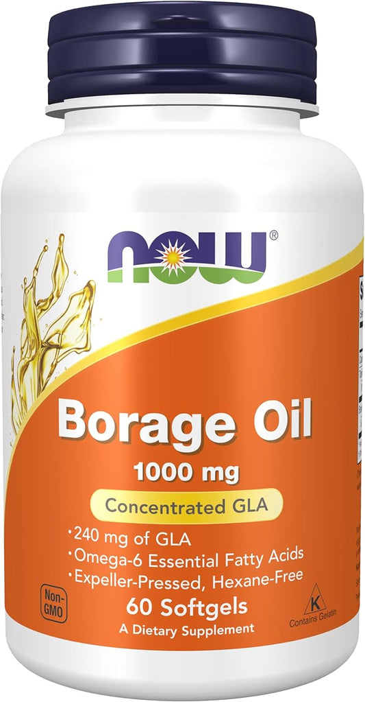 Borage Oil, Concentration GLA, 1,000 mg, 60 Softgels by NOW