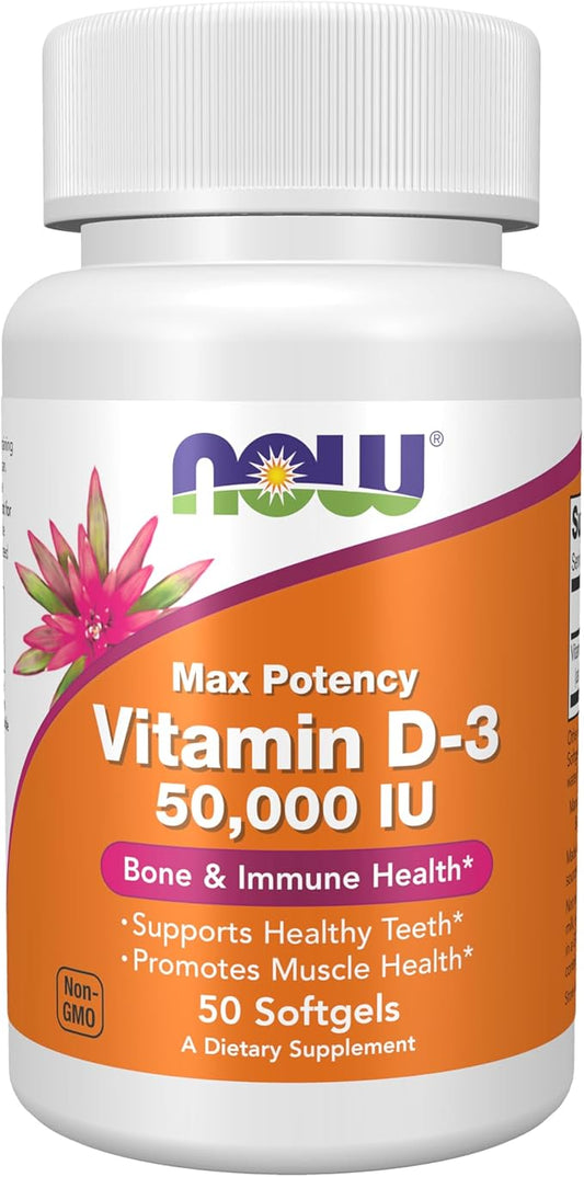 Vitamin D-3, Max Potency, 50,000 IU, 50 Softgels by NOW