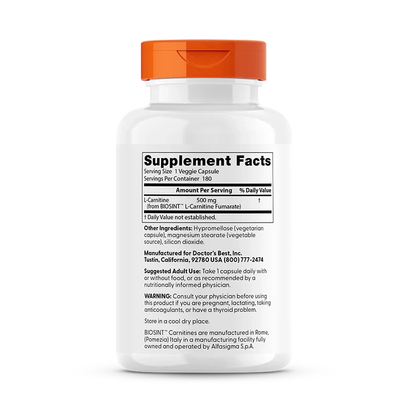L-Carnitine Fumarate with Biosint Carnitines, 500 mg, 180 Veggie Caps