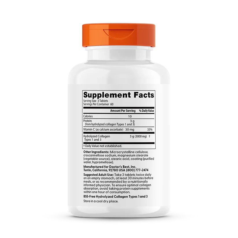 Collagen Types 1 and 3 and Vitamin C, 3,000 mg Per Serving, 180 Tablets