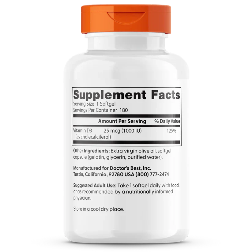 Vitamin D3 25 mcg (1000 IU) 180 Softgels