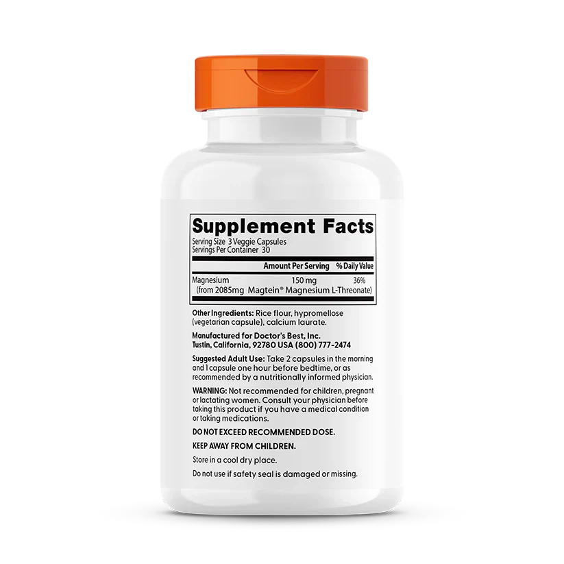 Brain Magnesium with Magtein, 150 mg Per Serving, 90 Veggie Caps