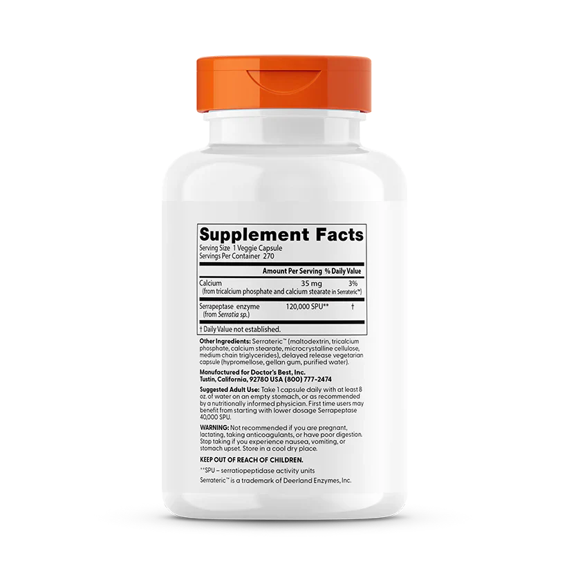 High Potency Serrapeptase 120,000 SPU 270 Veggie Caps
