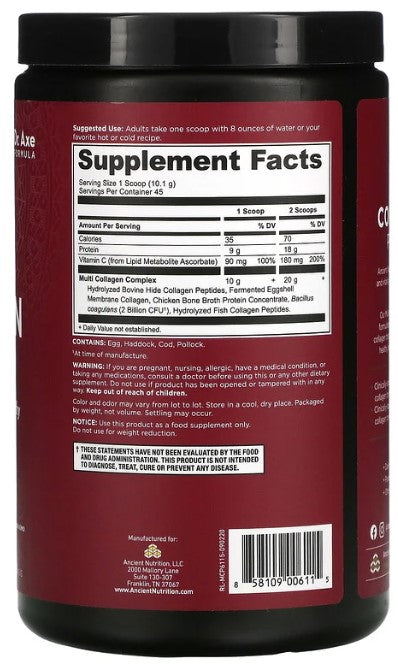 Multi Collagen Protein, Unflavored, 16 oz (1 lb), by Ancient Nutrition