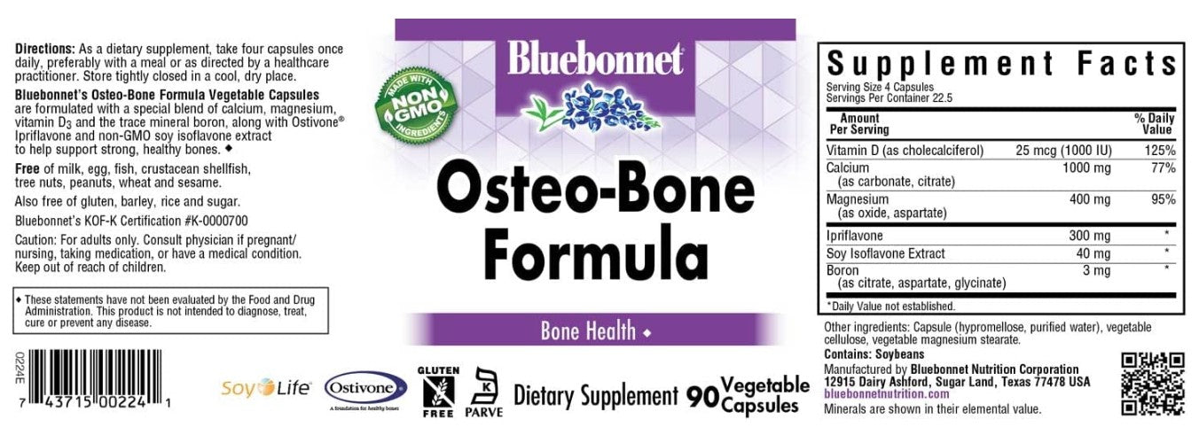 Osteo-Bone Formula, 90 Vegetable Capsules, by Bluebonnet