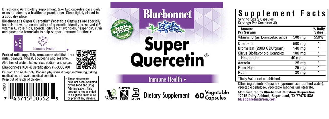 Super Quercetin, 60 Vegetable Capsules, by Bluebonnet