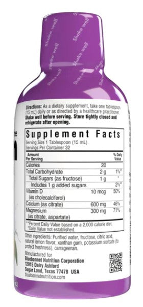 Liquid Calcium Magnesium Citrate & Vitamin D3, Lemon 16 fl oz (473 ml), by Bluebonnet