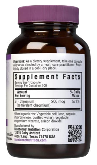 GTF Chromium 20 mcg 100 Vegetable Capsules, by Bluebonnet