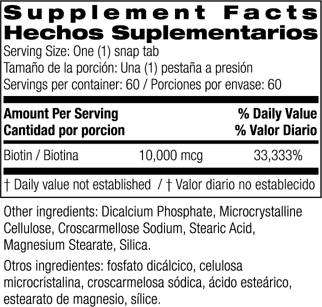 Biotin 10,000 mcg 60 snap tabs