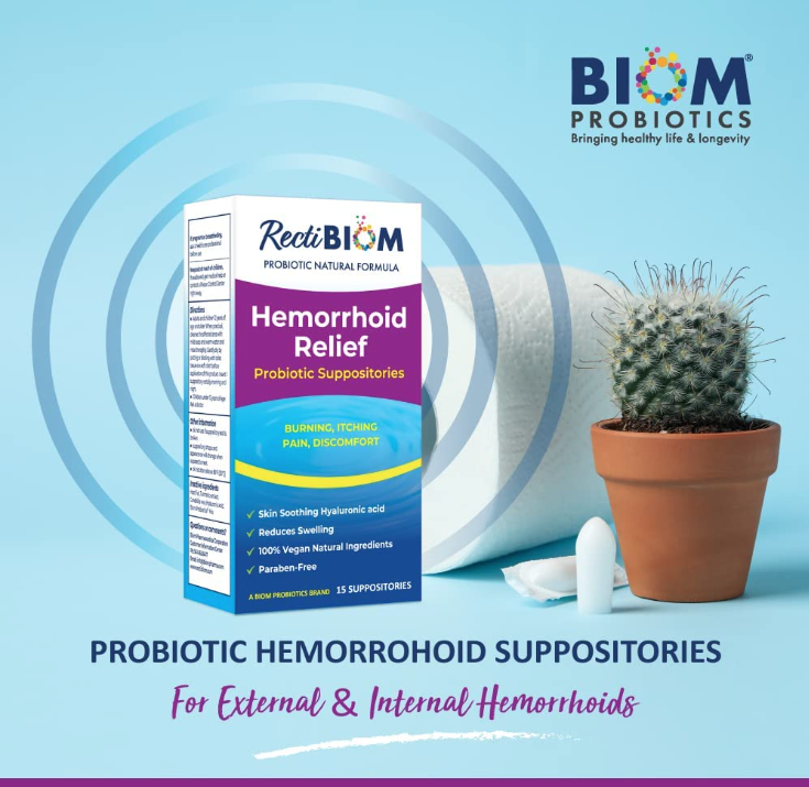 Probiotic Hemorrhoidal Relief Suppositories - 15 Suppositories, by Biom Probiotics