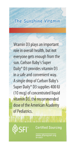 Baby's Super Daily® D3 400 IU (10 mcg) Per Vegetarian Drop 10.3 ml (365 Drops), by Carlson