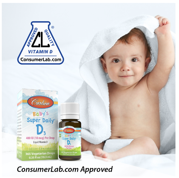 Baby's Super Daily® D3 400 IU (10 mcg) Per Vegetarian Drop 10.3 ml (365 Drops), by Carlson