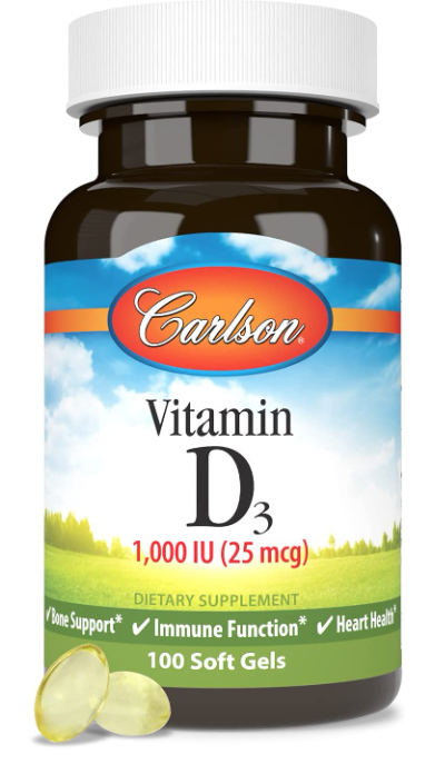 Vitamin D3, 1,000 IU (25 mcg), 100 Soft Gels, by Carlson