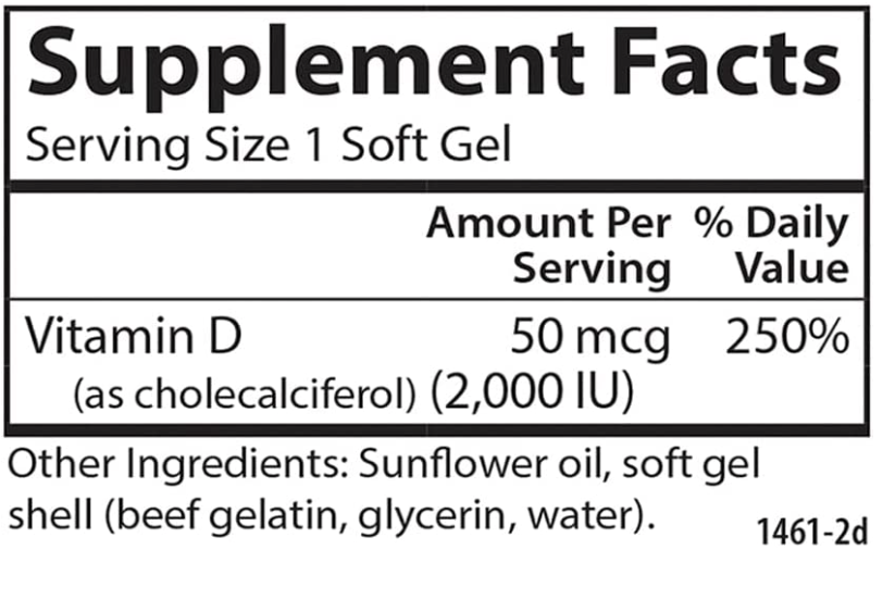 Vitamin D3, 2,000 IU (50 mcg), 120 Soft Gels, by Carlson