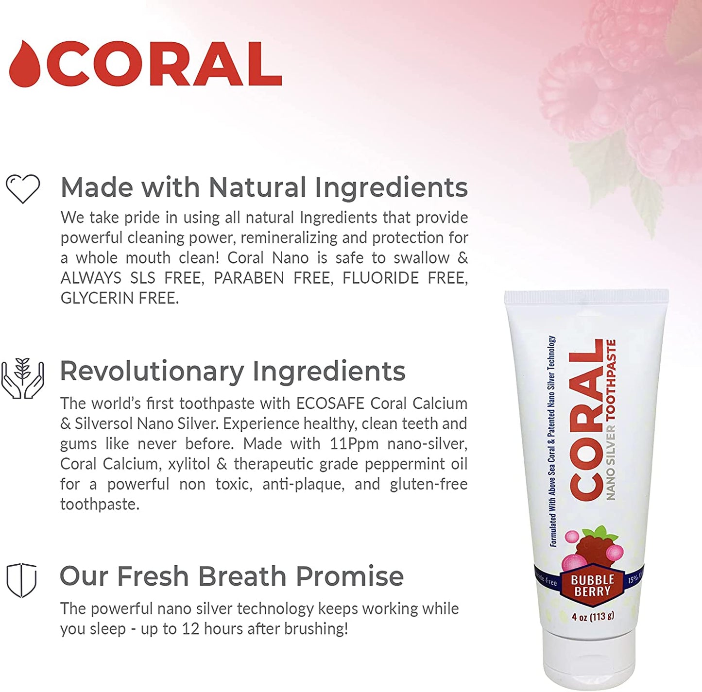 Coral Nano Silver Bubble Berry Toothpaste - 4oz