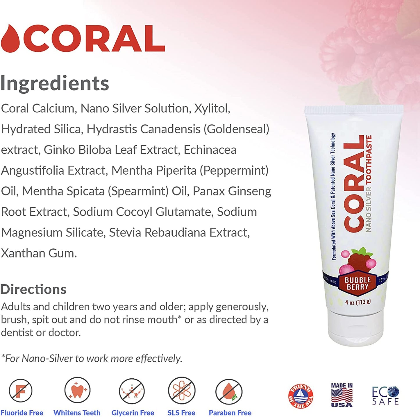 Coral Nano Silver Bubble Berry Toothpaste - 4oz